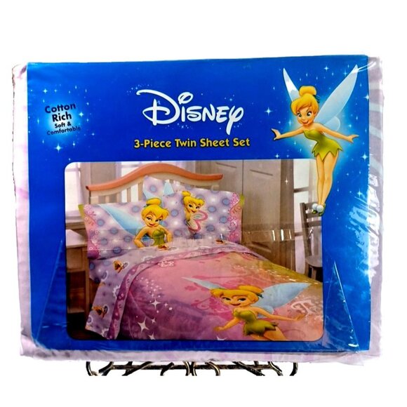 DISNEY TINKERBELL WHIMSY TINK 3 PC TWIN SHEETS BEDDING SET NEW Disney Store NWT - Picture 1 of 8